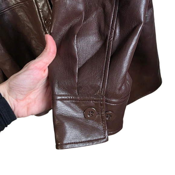 Babaton Aritzia Pelli Shirt Jacket in Coffee Bean Size Large Vegan Leather - Picture 5 of 11